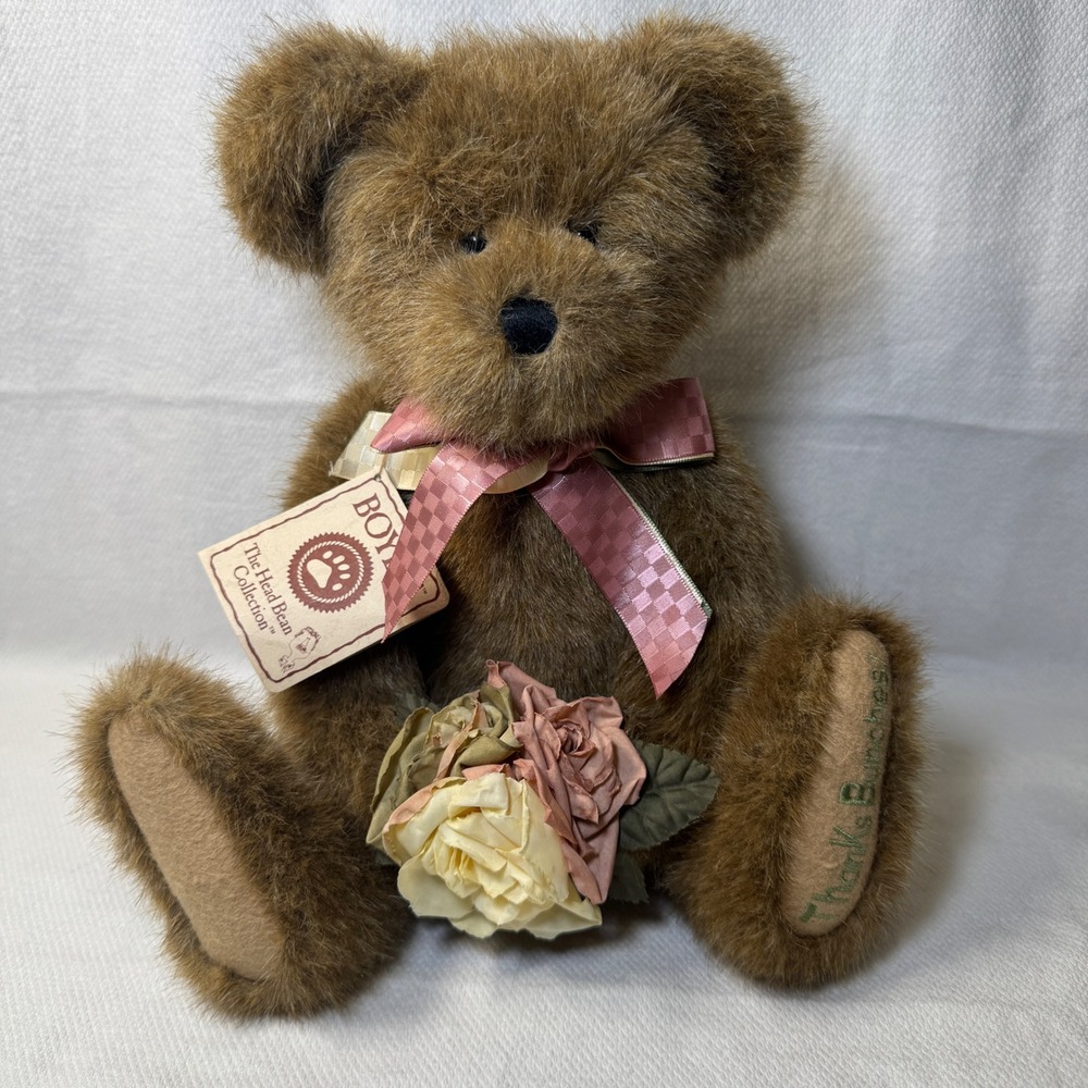 Boyds Collection Thanks Bunches Brown‎ Teddy Bear Pink Bow Floral Plush 14in
